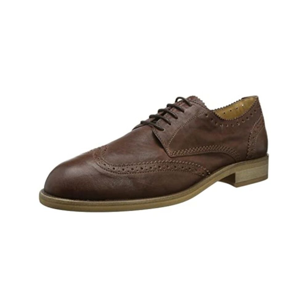 HUDSON Mens Brown Wingtip Payne Round Toe Block Heel Leather Oxford Shoes 46